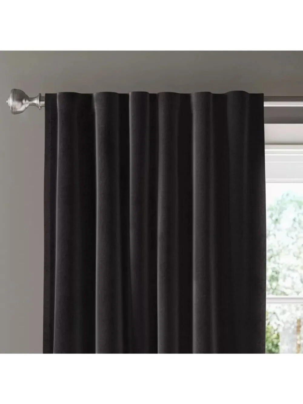 Threshold Black Velvet Single Blackout Window Curtain Panel 50